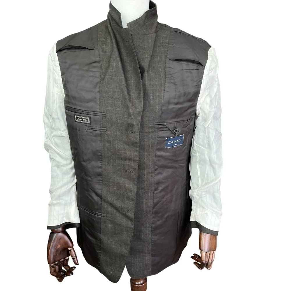 Canali 100% Wool 3 Button Blazer Sports Coat‎ 44R (54 EU) Dark Gray Glen Plaid